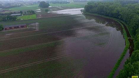 The day after the storm! Gisteren 75mm, twittert akkerbouwer Twan van der Heijden uit Soerendonk.