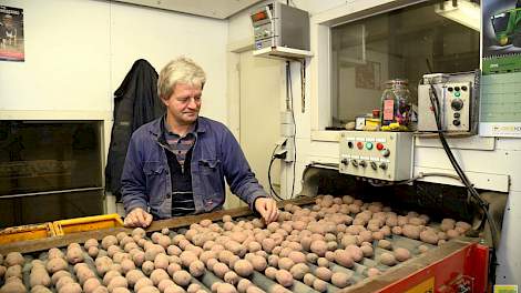 Julle Hegge leest aardappelen van het ras Manitou. De opbrengst is redelijk, zegt de akkerbouwer uit Kloosterburen. ‘Iets minder dan vorig jaar. Maar ik hoop dat dit wordt gecompenseerd door de prijs die ik uiteindelijk krijg uitbetaald.’