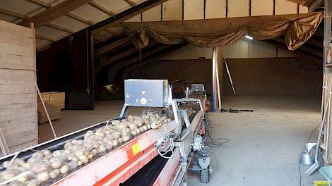 Het laatste deel van de oogst aan consumptieaardappelen wordt ingeschuurd. (foto: Hichard Waalkens)
