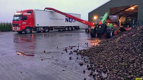 Akkerbouwers Wilbert en Jurgen Siebring uit Erica (DR) laden vrachtwagens met rode bieten.