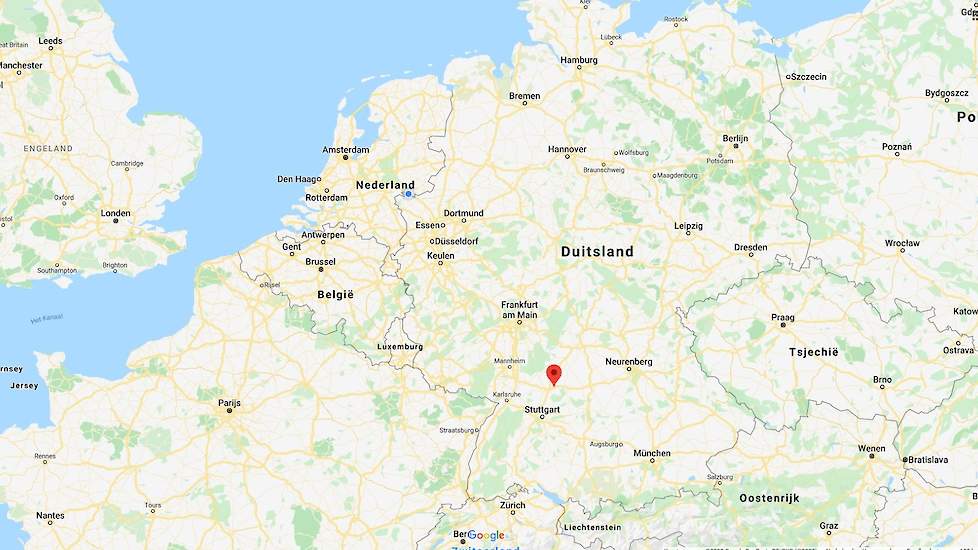 Op een hobbydierenbedrijf in Bretzfel (zie rode punt op de kaart) in het zuidwesten van Duitsland is afgelopen vrijdag 7 februari hoog pathogene H5N8 vogelgriep vastgesteld.