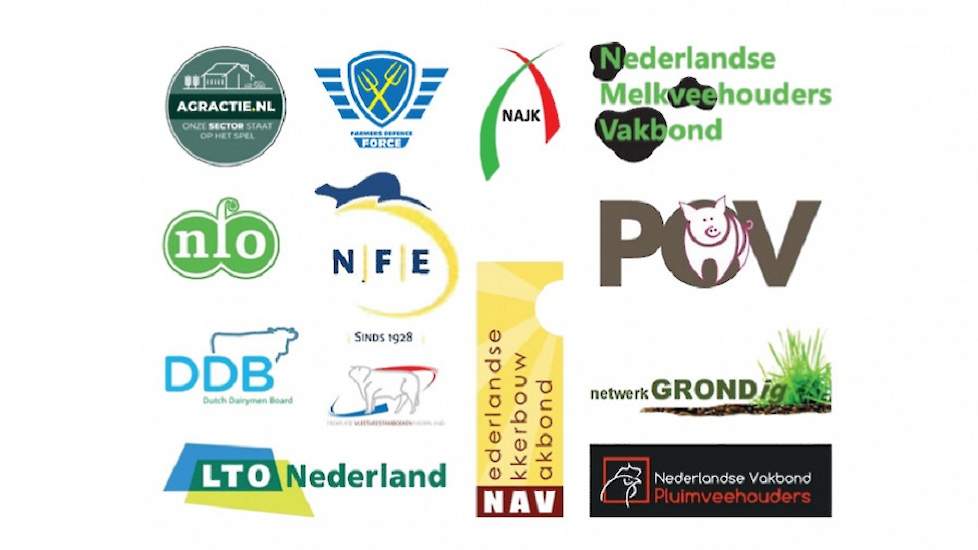 De logo's van de agrarische organisaties die deel uitmaken van het Landbouw Collectief.