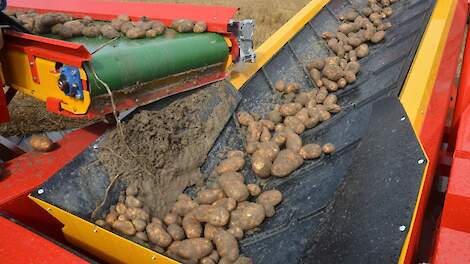 aardappelen op transportband, laden vrachtwagen
