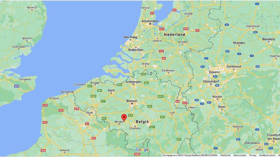 Op een hobbypluimveebedrijf in Le Roeulx (zie rode punt op de kaart), in de provincie Henegouwen in het zuiden van België is hoog pathogene H5N8 vogelgriep vastgesteld.
