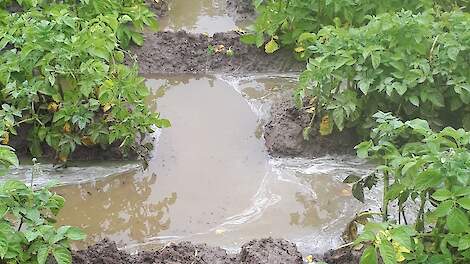 Akkerbouwer André Koorn uit Slootdorp (NH) kon na 43 mm neerslag opnieuw het land op om geulen te graven in de aardappelen.