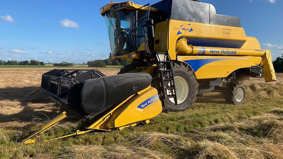 Het Zeeuwse loonbedrijf Wisse dorstte gisteren zijn eerste percelen roodzwenk. Het perceel wordt met het oog op zo weinig mogelijk zaadverlies in één werkgang gedorst.