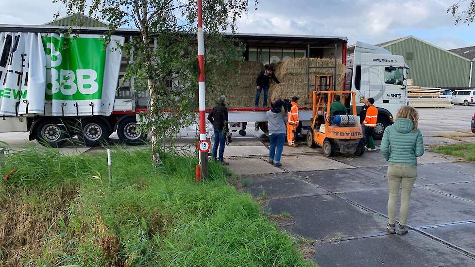 De campagne-vrachtwagen van de BBB wordt nu ingezet voor het transport van hooi naar Limburg.