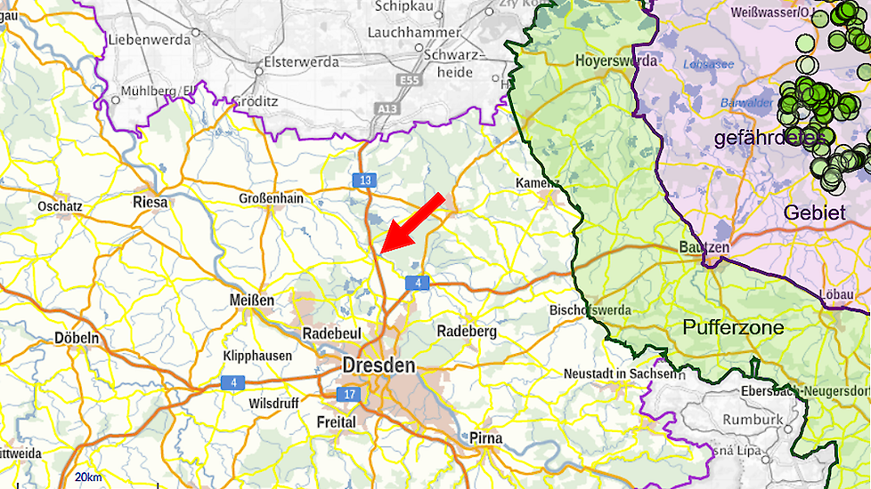Het nieuweAVP-geval is op circa zestig kilometer van de meest westelijke vondst in het district Görlitz gedaan.