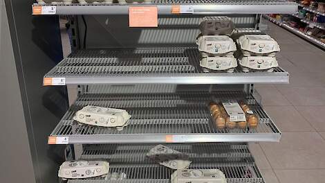 Het eierschap bij de Coop supermarkt in Oss is vrijwel leeg.
