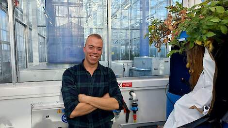 Masterstudent Emiel Smits doet onderzoek naar het telen van aardappelen op aeroponics.