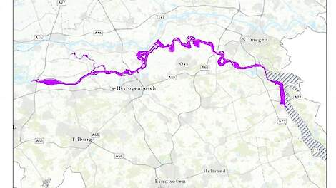 Schadegebied: uiterwaarden, buitendijkse gelegen percelen vanaf de primaire kering, langs de Maas tussen Mook/Boxmeer en het punt waar de Maas in de Amer stroomt.