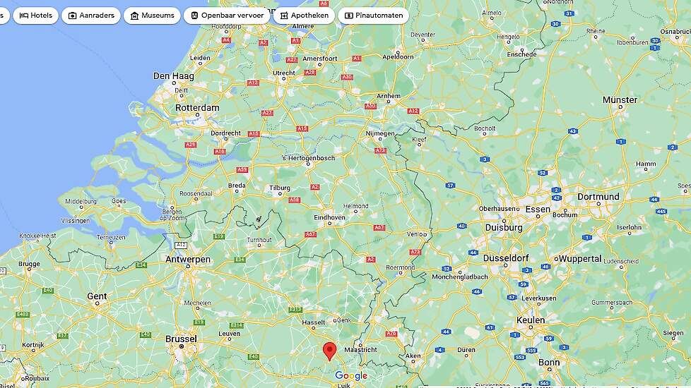 Op een leghennenbedrijf in Tongeren (zie rode tip op de kaart), vlakbij Maastricht, is vorige week donderdag hoog pathogene vogelgriep vastgesteld