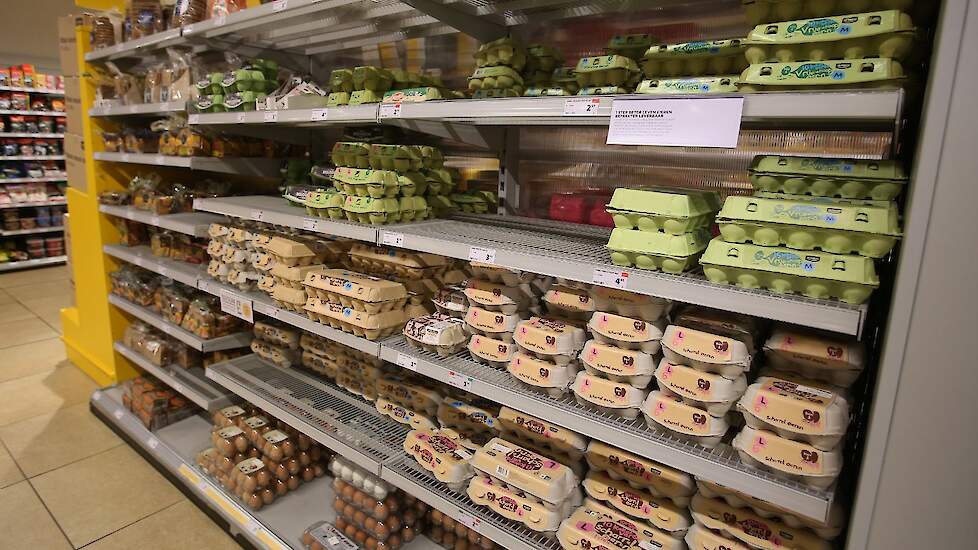 Het eierschap bij een vestiging van Jumbo. „Brood en eieren zijn de producten waar supermarkten de meeste marge op maken", zegt inkoper Teun van Mourik van eiergroothandel Kwetters.