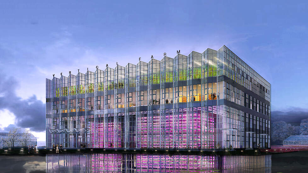 Het Hengshui Vertical Farm-gebouw in het Internationale Tuinbouw Park van China.