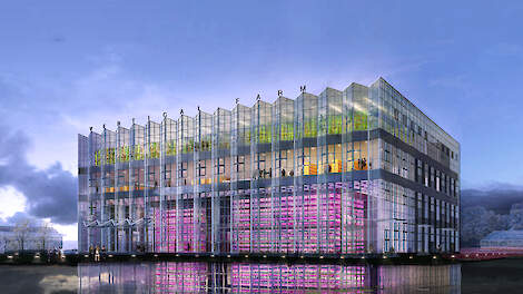 Het Hengshui Vertical Farm-gebouw in het Internationale Tuinbouw Park van China.