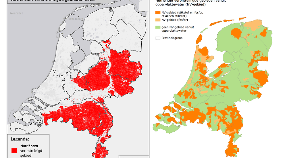 kaartjes met nutrienten verontreinigde gebieden