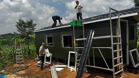 Opbouwen van de eerste kipcaravan in Oeganda