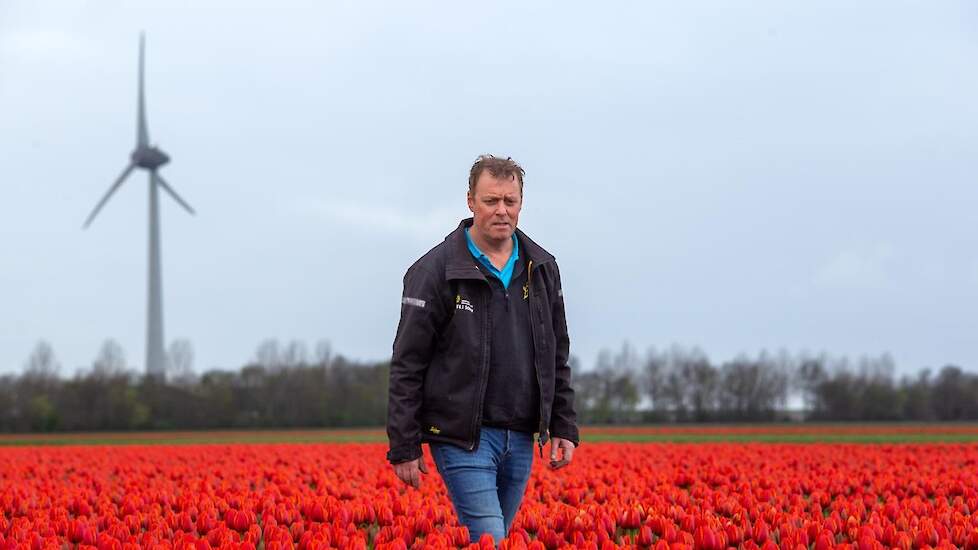 Jeroen Schutte in de tulpen.