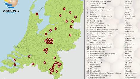 42 legpluimveebedrijven verdeeld over heel Nederland openen volgende week zaterdag 12 oktober hun deuren voor burgers tijdens WereldEidag.