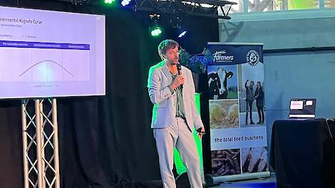 Hidde Boersma op het symposium op open dag Eco Air Care vleeskuikenstal Wingens