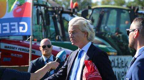 Geert Wilders, fractievoorzitter PVV, tijdens het boerenprotest in Stroe op 22 juni 2022.