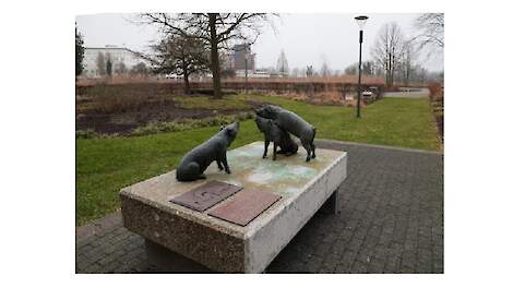 Het gerestaureerde kunstwerk Zeug met biggen is vanaf nu te bewonderen in de vlindertuin van het provinciehuis in 's-Hertogenbosch.