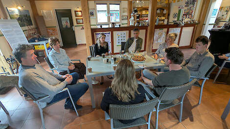 V.l.n.r.: Joost Wesseling, Karin van Veen, landbouwminister Femke Wiersma, Sjaak van Veen, Sophie Wesseling, Kees Wesseling, Kees Captein en Femke Captein.
