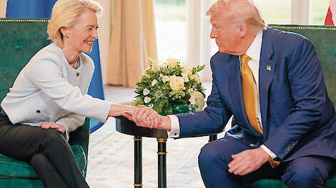 Ursula von der Leyen en Donald Trump hebben weliswaar de handen geschud, maar over de inhoud van het handelsakkoord wordt nog steeds onderhandeld.