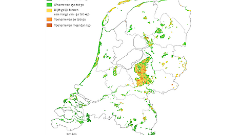 kaart met wijzigingen in berekende stikstofdepositie