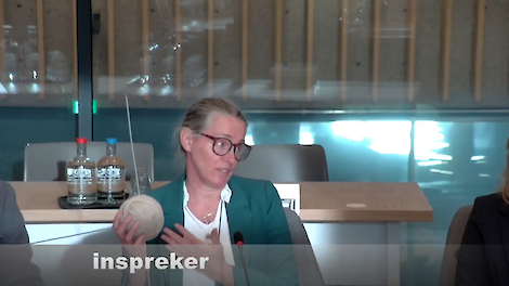 Irene van der Marel illustreerde met een bol wol met breinaalden het 'Aeriusmodel'.