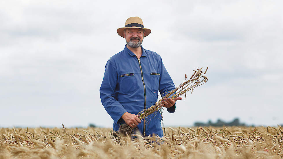 Hero Havenga de Poel in het veld, waar de basis ligt voor zijn biologische baktarweketen.