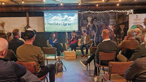 Marjan Minnesma en André Hoogendijk naast elkaar op een bankje. Ze gingen tijdens het kennisevent ‘De kracht van het boerencollectief’ met elkaar in gesprek.
