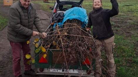 Boeren halen met korting bomen op om aan te planten, via durrzaamheidsstichting Urgenda.