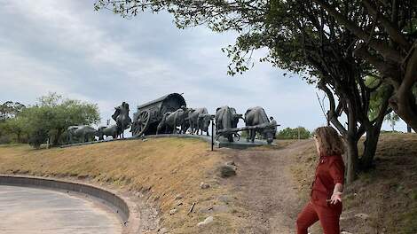 Een beeld in Montevideo van ossen en een wagen. Een klassiek symbool van de agrarische wortels van Uruguay.