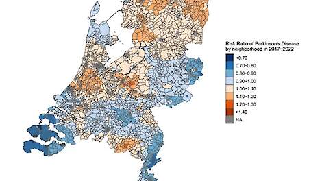 Risicoverhouding van de ziekte van Parkinson per wijk in Nederland tussen 2017-2022
