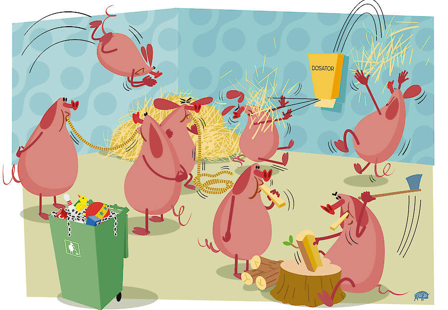 Eetbaar en wroetbaar dat is het devies van hokverrijking. De plastic speeltjes en kettingen tellen niet meer mee voor de wettelijke criteria.