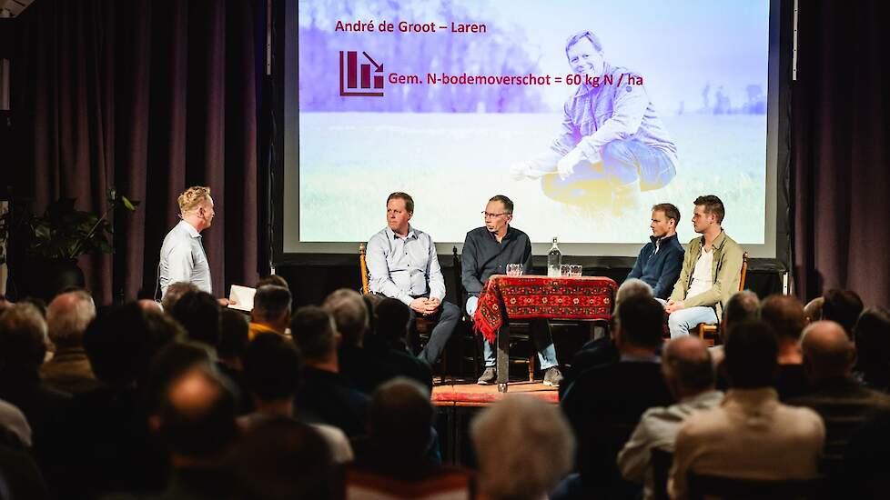 Jur Eekelder gaf melkveehouders Andr&eacute; de Groot, Mark Ormel, Jeroen Beker en Boudewijn Krabben letterlijk een podium tijdens de bijeenkomst op 12 februari.
