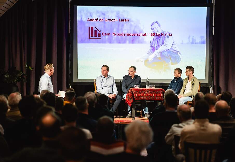Jur Eekelder gaf melkveehouders Andr&eacute; de Groot, Mark Ormel, Jeroen Beker en Boudewijn Krabben letterlijk een podium tijdens de bijeenkomst op 12 februari.