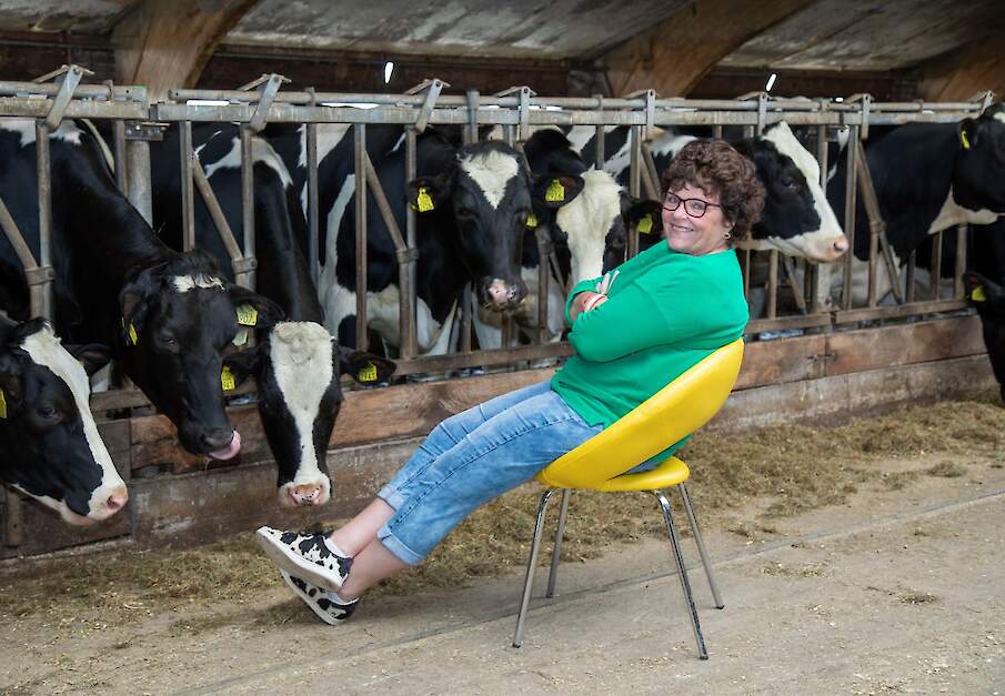 Ingrid de Sain op melkveebedrijf