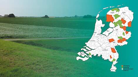 De kaart laat zien of de grondprijs per hectare, zoals berekend door het Kadaster, in januari 2026 in een gemeente is gedaald (groen) of gestegen (rood) ten opzichte van een maand eerder.