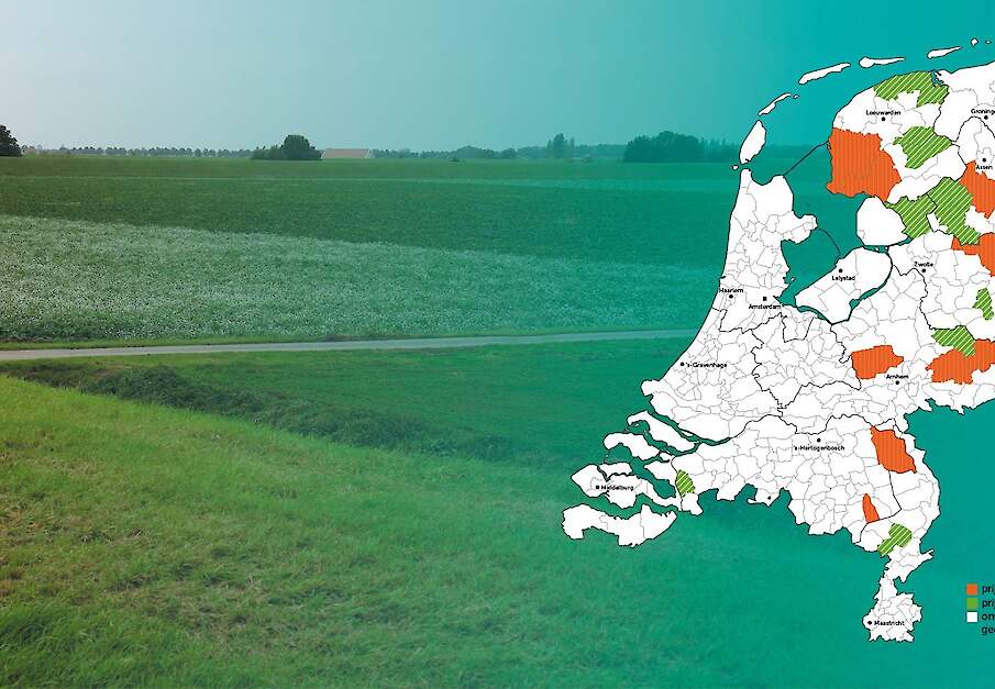 De kaart laat zien of de grondprijs per hectare, zoals berekend door het Kadaster, in januari 2026 in een gemeente is gedaald (groen) of gestegen (rood) ten opzichte van een maand eerder.