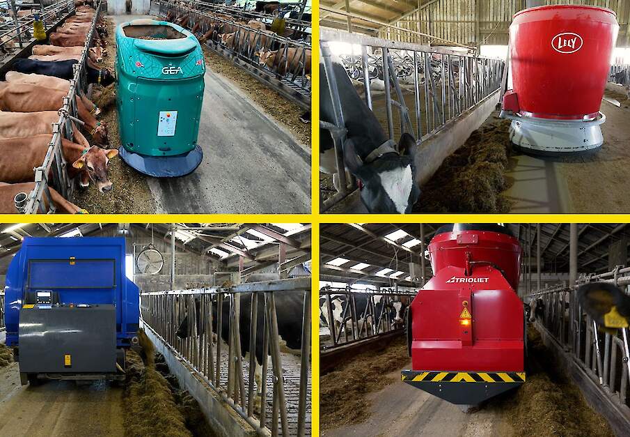 Automatische voersystemen van GEA, Lely, DeLaval en Trioliet in actie