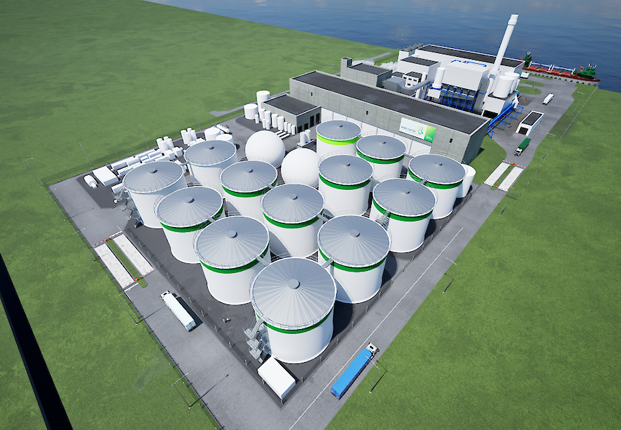 BMC van de toekomst. Linksvoor de biogasinstallatie met vergistingstanks. De tanks zonder groene rand zijn voor de tussenopslag van digestaat. De omschakeling van groene stroom naar groen gas is niet alleen een slimme economische keuze, maar vooral ook ee