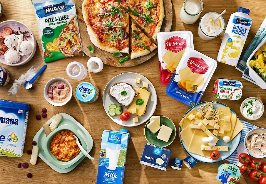 Zuivelproducten van de DMK Group waaronder Uniekaas