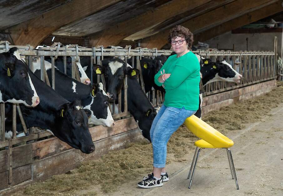 Ingrid de Sain bij de koeien