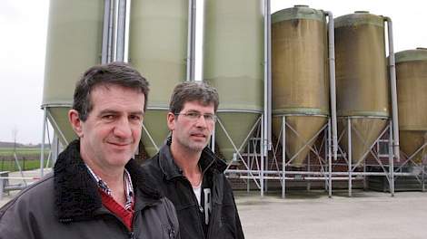 Adri Boonman (54) en Jan Boonman (46) voeren jaarlijks zo’n 2.500 ton zelf verbouwde tarwe aan hun varkens op hun Groningse bedrijven. Dat bespaart hen zo’n 10 eurocent per kilogram groei. Ze zijn positief gestemd: „Als je nu kunt overleven in Nederland,