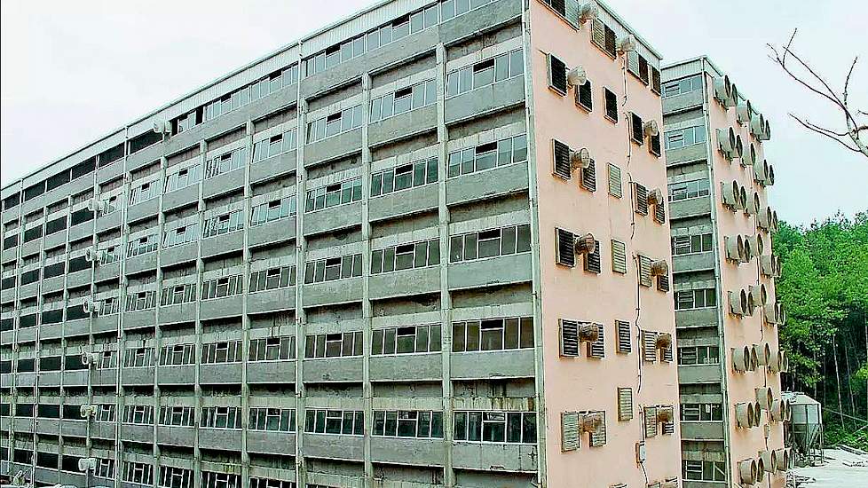 Een Chinese varkensflats van acht verdiepingen hoog en volledig geïntegreerd